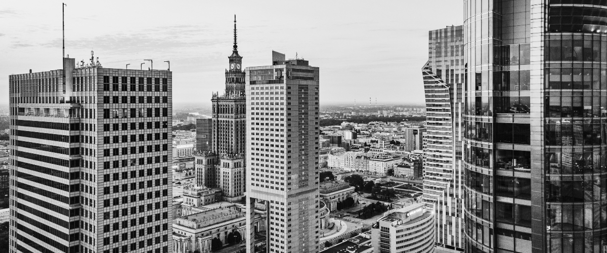 Deepso Institute headquarters in Warsaw - skyscraper district view.